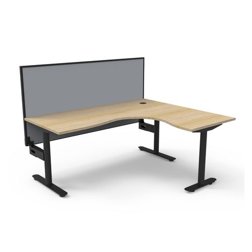 Halo Static Corner Workstation With Black/Grey Screen 1800x1500 Black Frame Natural Oak Top
