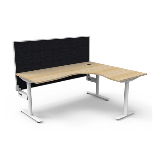 Halo Static Corner Workstation With White/Black Screen 1800x1500 White Frame Natural Oak Top