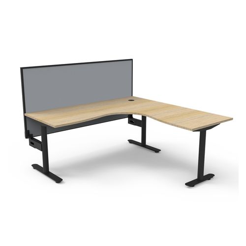 Halo Static Corner Workstation With Black/Grey Screen 1800x1800 Black Frame Natural Oak Top