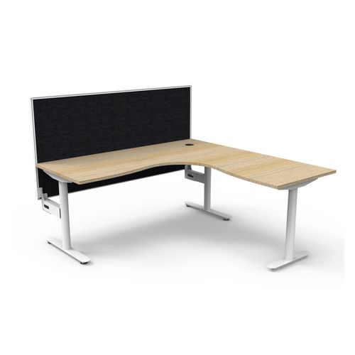Halo Static Corner Workstation With White/Black Screen 1800x1800 White Frame Natural Oak Top