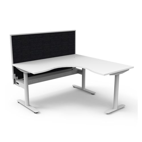 Halo Static Corner Workstation With Cable Tray and White/Black Screen 1500x1500 White Frame Natural White Top