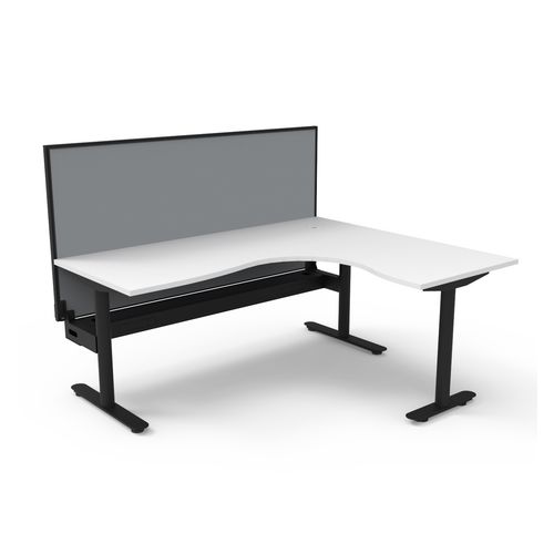 Halo Static Corner Workstation With Cable Tray and Black/Grey Screen 1800x1500 Black Frame Natural White Top