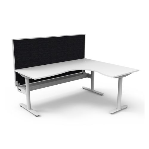 Halo Static Corner Workstation With Cable Tray and White/Black Screen 1800x1500 White Frame Natural White Top