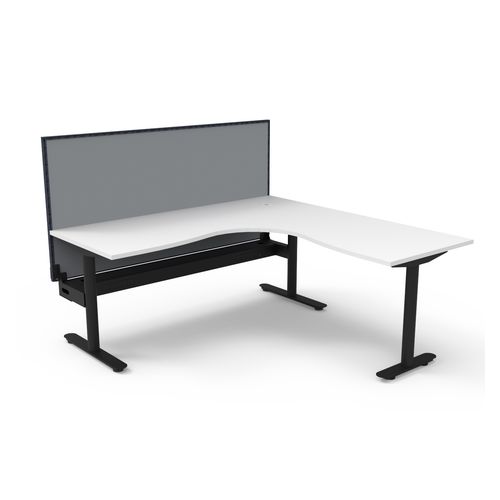 Halo Static Corner Workstation With Cable Tray and Black/Grey Screen 1800x1800 Black Frame Natural White Top