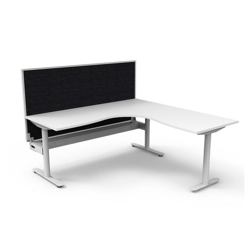 Halo Static Corner Workstation With Cable Tray and White/Black Screen 1800x1800 White Frame Natural White Top
