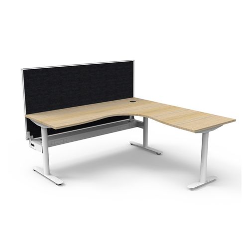 Halo Static Corner Workstation With Cable Tray and White/Black Screen 1800x1800 White Frame Natural Oak Top