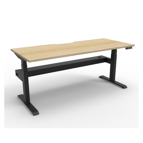 Rapid Boost Plus Height Adjustable Desk with Cable Tray Single Sided 1200mm Black Frame Natural Oak Top