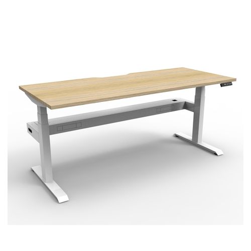 Rapid Boost Plus Height Adjustable Desk with Cable Tray Single Sided 1500mm White Frame Natural Oak Top