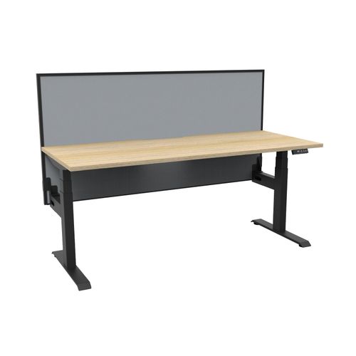Rapid Boost Plus Height Adjustable Desk with Screen Single Sided 1800mm Black Frame Natural Oak Top
