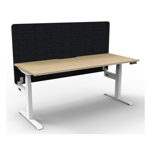 Rapid Boost Plus Height Adjustable Desk with Black Eco Screen Single Sided 1500mm White Frame Natural Oak Top