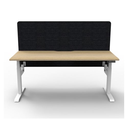 Rapid Boost Plus Height Adjustable Desk with Black Eco Screen Single Sided 1500mm White Frame Natural Oak Top
