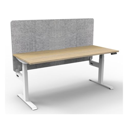 Rapid Boost Plus Height Adjustable Desk with Grey Eco Screen Single Sided 1800mm White Frame Natural Oak Top