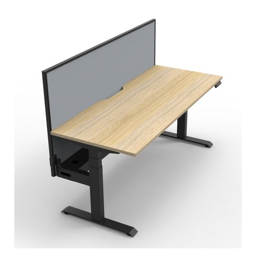 Rapid Boost Plus Height Adjustable Desk with Screen & Cable Tray Single Sided 1200mm Black Frame Natural Oak Top