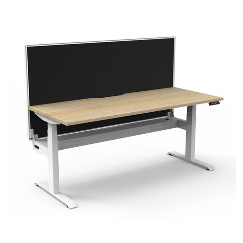 Rapid Boost Plus Height Adjustable Desk with Screen & Cable Tray Single Sided 1500mm White Frame Natural Oak Top