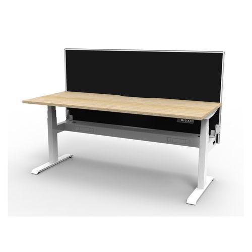 Rapid Boost Plus Height Adjustable Desk with Screen & Cable Tray Single Sided 1500mm White Frame Natural Oak Top