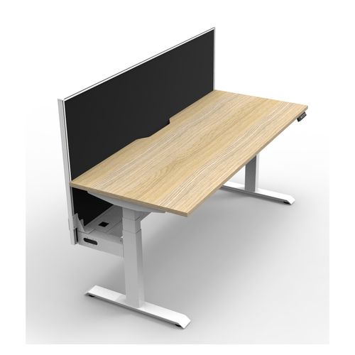 Rapid Boost Plus Height Adjustable Desk with Screen & Cable Tray Single Sided 1500mm White Frame Natural Oak Top