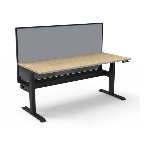Rapid Boost Plus Height Adjustable Desk with Screen & Cable Tray Single Sided 1800mm Black Frame Natural Oak Top