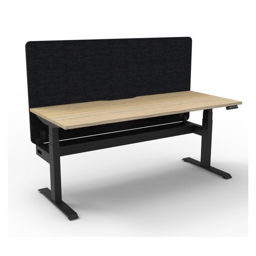 Rapid Boost Plus Height Adjustable Desk with Black Eco Screen & Cable Tray Single Sided 1200mm Black Frame Natural Oak Top