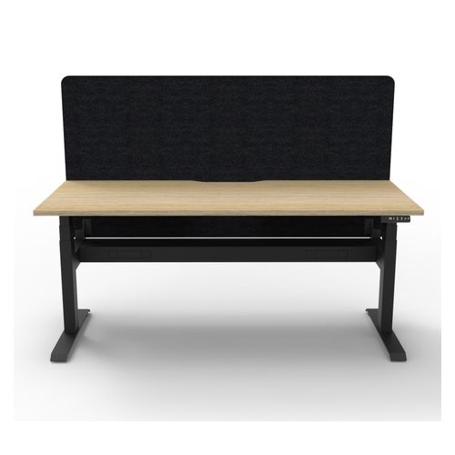 Rapid Boost Plus Height Adjustable Desk with Black Eco Screen & Cable Tray Single Sided 1200mm Black Frame Natural Oak Top