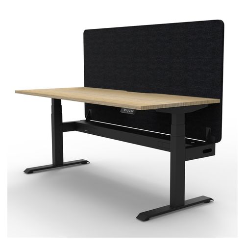 Rapid Boost Plus Height Adjustable Desk with Black Eco Screen & Cable Tray Single Sided 1200mm Black Frame Natural Oak Top