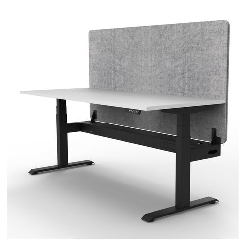 Rapid Boost Plus Height Adjustable Desk with Grey Eco Screen & Cable Tray Single Sided 1200mm Black Frame Natural White Top