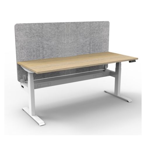 Rapid Boost Plus Height Adjustable Desk with Grey Eco Screen & Cable Tray Single Sided 1200mm White Frame Natural Oak Top