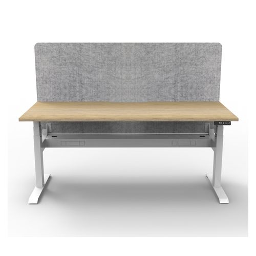 Rapid Boost Plus Height Adjustable Desk with Grey Eco Screen & Cable Tray Single Sided 1200mm White Frame Natural Oak Top
