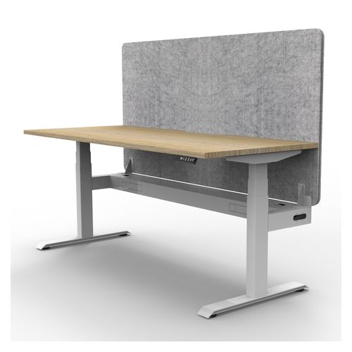 Rapid Boost Plus Height Adjustable Desk with Grey Eco Screen & Cable Tray Single Sided 1200mm White Frame Natural Oak Top