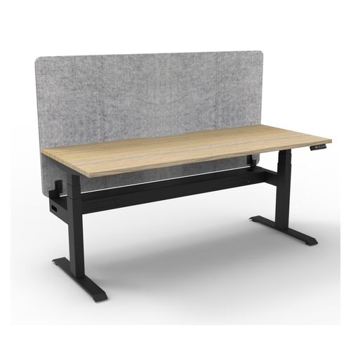 Rapid Boost Plus Height Adjustable Desk with Grey Eco Screen & Cable Tray Single Sided 1500mm Black Frame Natural Oak Top
