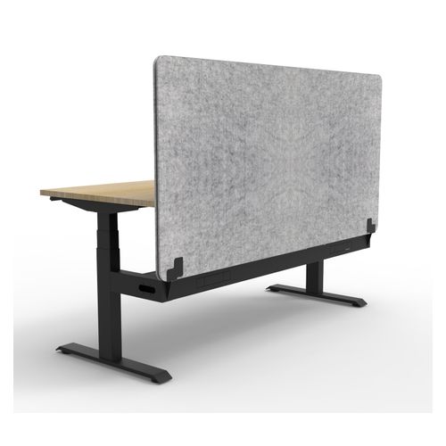 Rapid Boost Plus Height Adjustable Desk with Grey Eco Screen & Cable Tray Single Sided 1500mm Black Frame Natural Oak Top