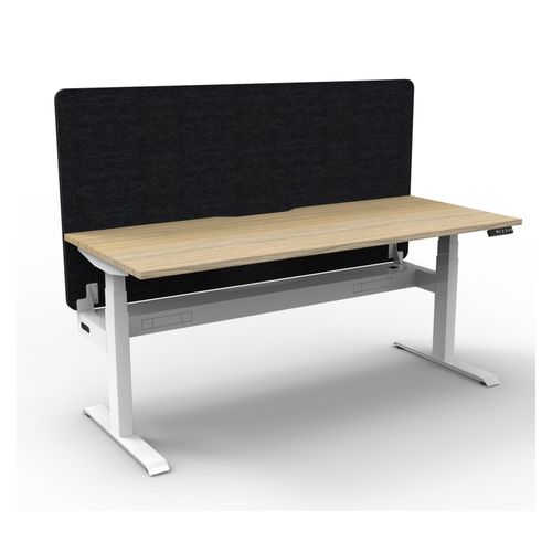 Rapid Boost Plus Height Adjustable Desk with Black Eco Screen & Cable Tray Single Sided 1500mm White Frame Natural Oak Top
