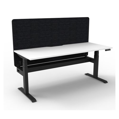 Rapid Boost Plus Height Adjustable Desk with Black Eco Screen & Cable Tray Single Sided 1800mm Black Frame Natural White Top