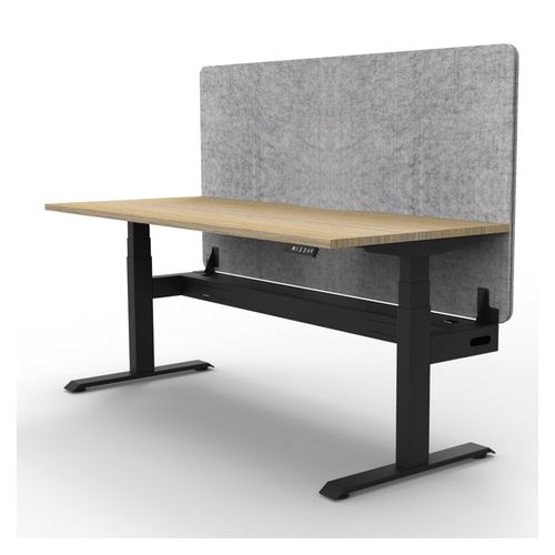 Rapid Boost Plus Height Adjustable Desk with Grey Eco Screen & Cable Tray Single Sided 1800mm Black Frame Natural Oak Top