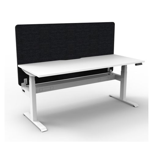 Rapid Boost Plus Height Adjustable Desk with Black Eco Screen & Cable Tray Single Sided 1800mm White Frame Natural White Top