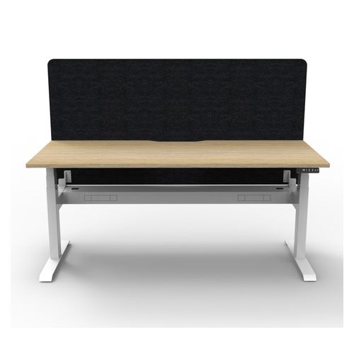 Rapid Boost Plus Height Adjustable Desk with Black Eco Screen & Cable Tray Single Sided 1800mm White Frame Natural Oak Top