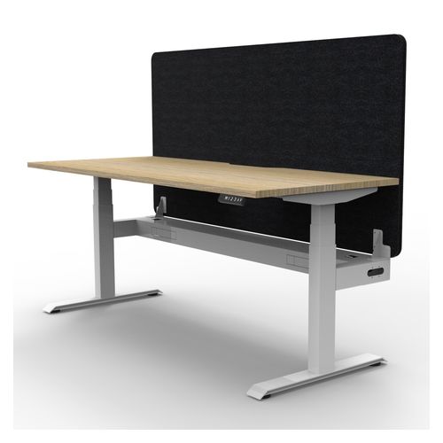 Rapid Boost Plus Height Adjustable Desk with Black Eco Screen & Cable Tray Single Sided 1800mm White Frame Natural Oak Top