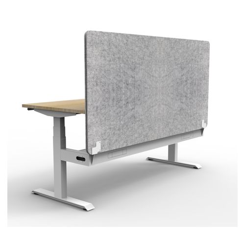 Rapid Boost Plus Height Adjustable Desk with Grey Eco Screen & Cable Tray Single Sided 1800mm White Frame Natural Oak Top