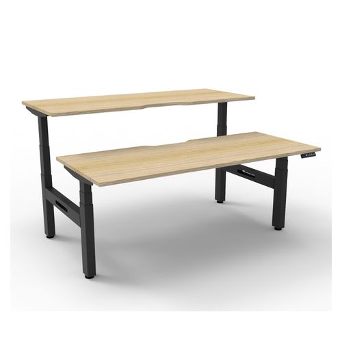 Rapid Boost Plus Height Adjustable Desk Back To Back 1200mm Black Frame Natural Oak Top