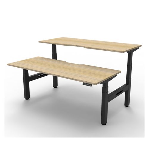 Rapid Boost Plus Height Adjustable Desk Back To Back 1200mm Black Frame Natural Oak Top