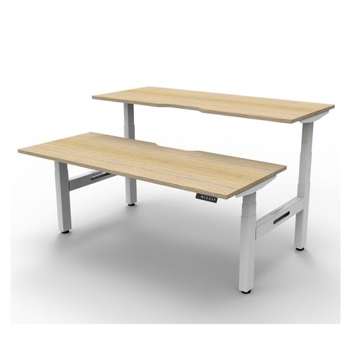Rapid Boost Plus Height Adjustable Desk Back To Back 1200mm White Frame Natural Oak Top