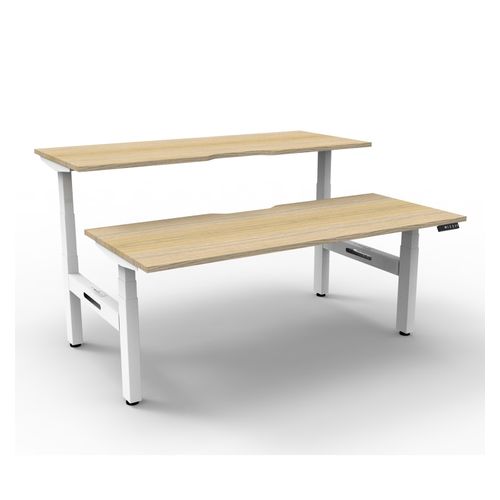 Rapid Boost Plus Height Adjustable Desk Back To Back 1500mm White Frame Natural Oak Top
