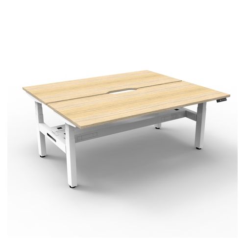 Rapid Boost Plus Height Adjustable Desk with Cable Tray Back To Back 1200mm White Frame Natural Oak Top
