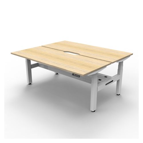 Rapid Boost Plus Height Adjustable Desk with Cable Tray Back To Back 1200mm White Frame Natural Oak Top