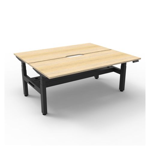 Rapid Boost Plus Height Adjustable Desk with Cable Tray Back To Back 1500mm Black Frame Natural Oak Top