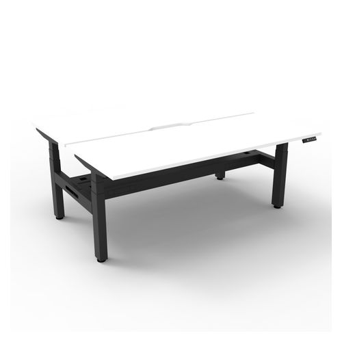 Rapid Boost Plus Height Adjustable Desk with Cable Tray Back To Back 1800mm Black Frame Natural White Top