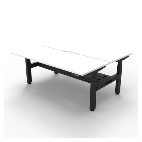 Rapid Boost Plus Height Adjustable Desk with Cable Tray Back To Back 1800mm Black Frame Natural White Top