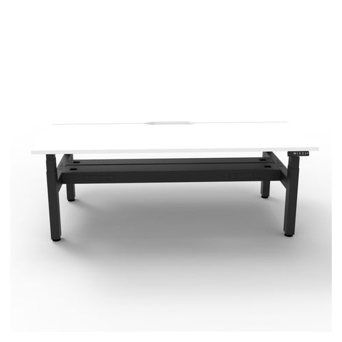 Rapid Boost Plus Height Adjustable Desk with Cable Tray Back To Back 1800mm Black Frame Natural White Top