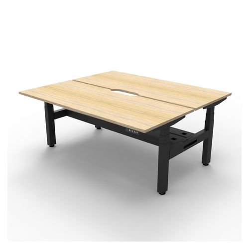 Rapid Boost Plus Height Adjustable Desk with Cable Tray Back To Back 1800mm Black Frame Natural Oak Top