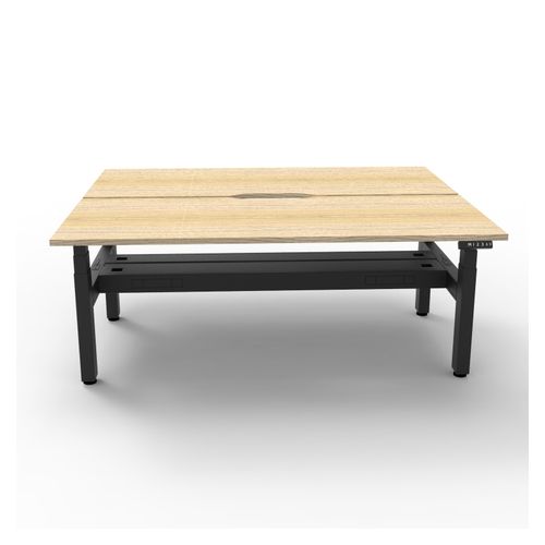 Rapid Boost Plus Height Adjustable Desk with Cable Tray Back To Back 1800mm Black Frame Natural Oak Top