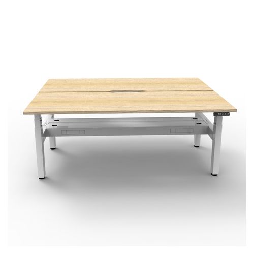 Rapid Boost Plus Height Adjustable Desk with Cable Tray Back To Back 1800mm White Frame Natural Oak Top